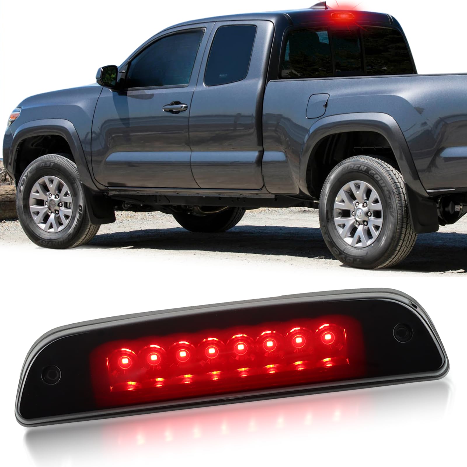 ZDEERAOTO Smoked Lens LED 3rd Third Brake Light Replacement for Toyota Tacoma 1995-2016 Pickup Rear Cab Center Mount Stop Brake Light Pickup Trucks,
