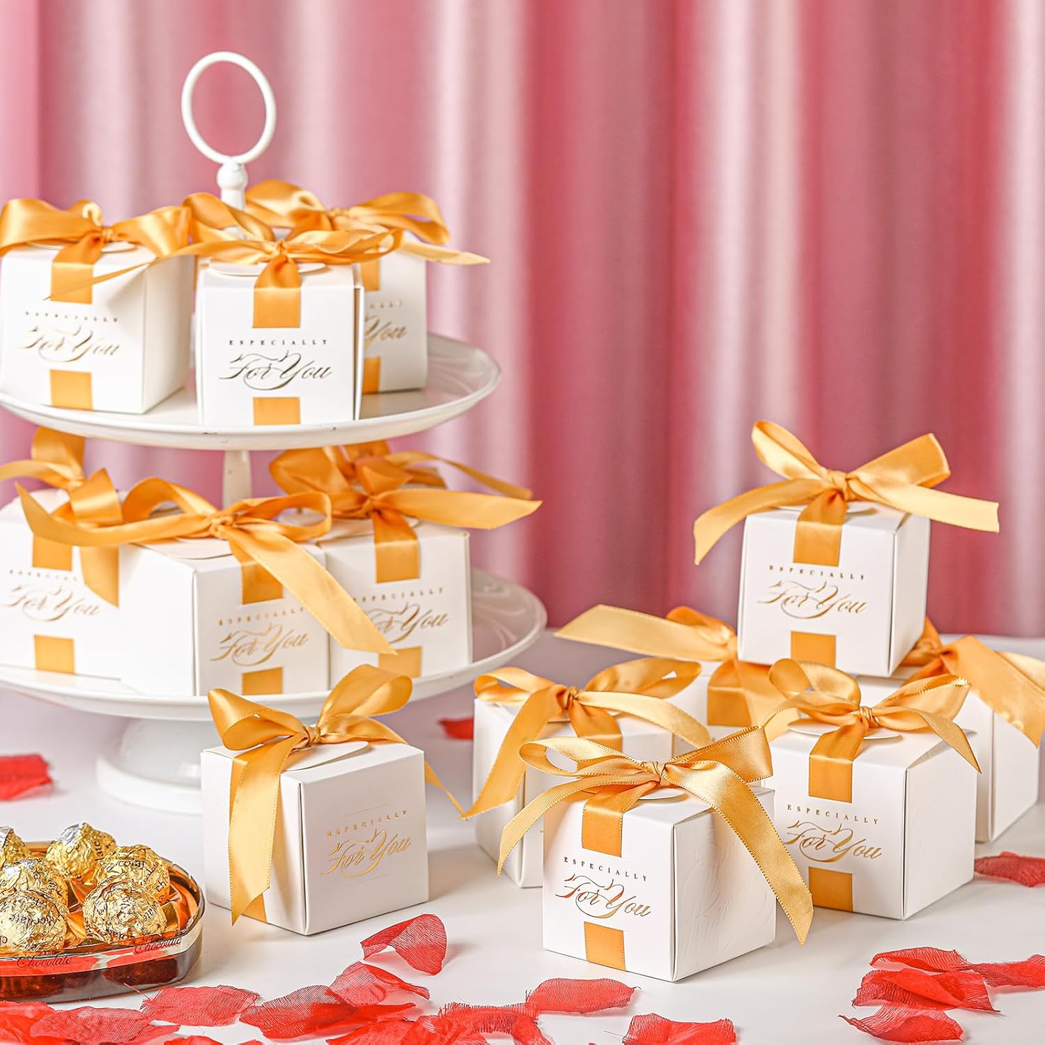 Zhanmai 60 Pcs Mini Wedding Favor Boxes 2.5 x 2.5 x 2.5 Inch Mini Candy Boxes with Gold Ribbon Small for Guests Thank for You Gift Wedding Bridal Shower Party Favor - Image 2