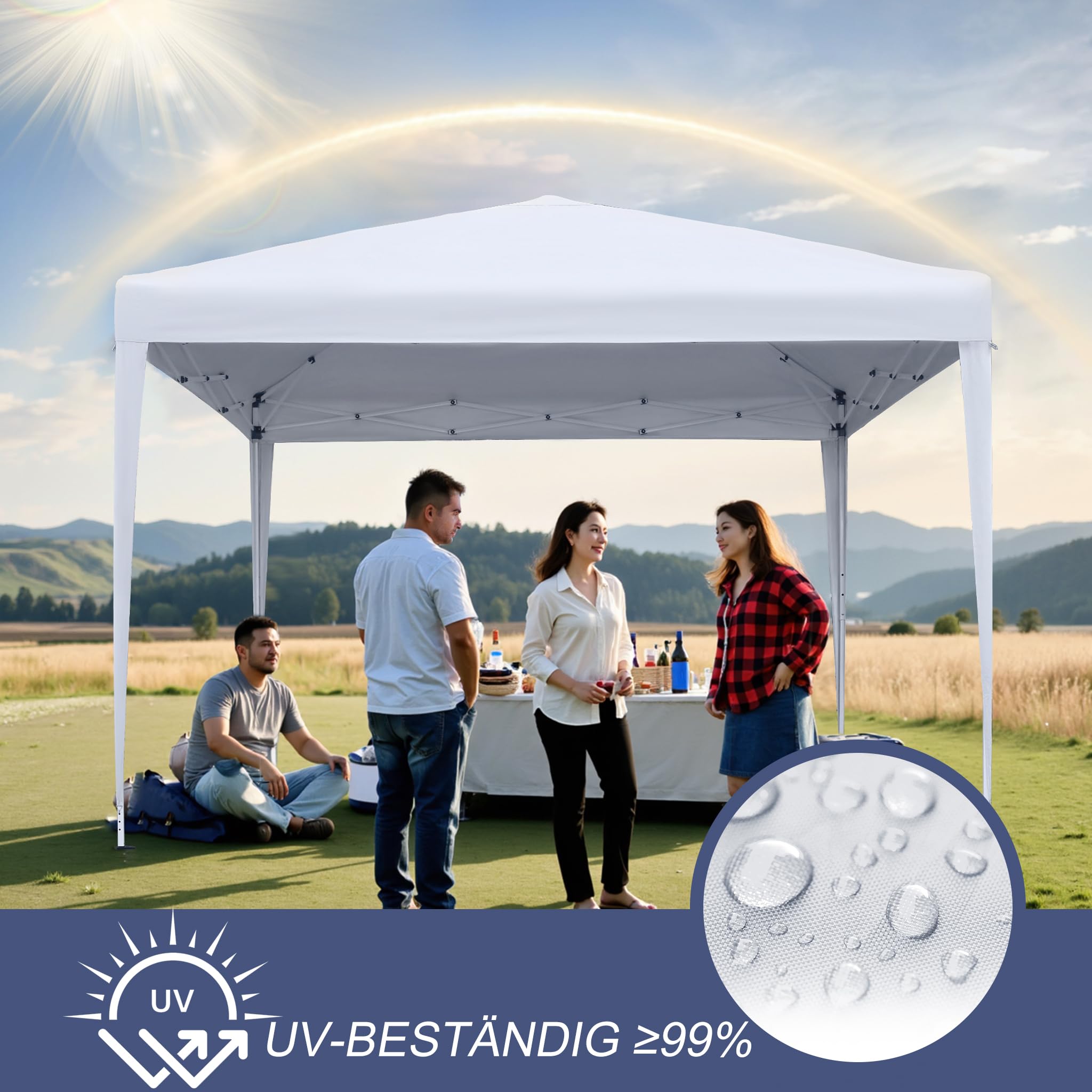 YRHome Gazebo pieghevole pop-up, gazebo pieghevole, 3 x 3 m, impermeabile, resistente all'inverno, stabile, protezione UV, con 4 parti laterali e finestre tenda per feste all'aperto, colore bianco