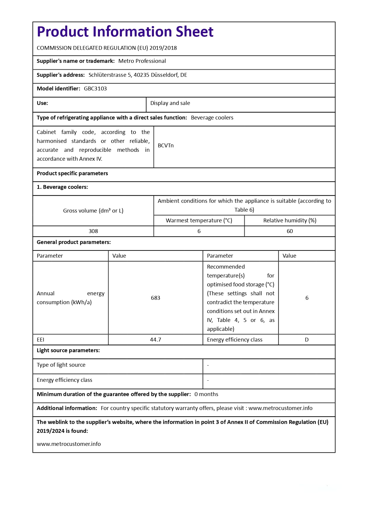 METRO Professional GBC3103 Glastür-Kühlschrank 308 L 3 türig LED Beleuchtung automatische Abtauung Verzinktes Blech Aluminium Glas