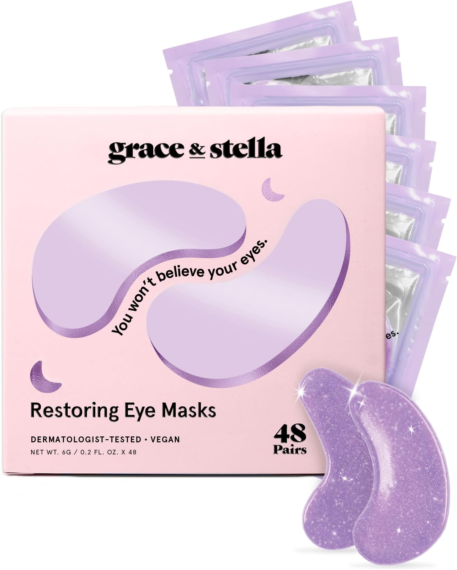 grace & stella Retinol Under Eye Patches for Puffy Eyes and Dark Circles - Restoring Gel Under Eye Masks with Hyaluronic Acid - Vegan Skincare, Mothers Day Gifts Bulk (Purple, 48 Pairs)