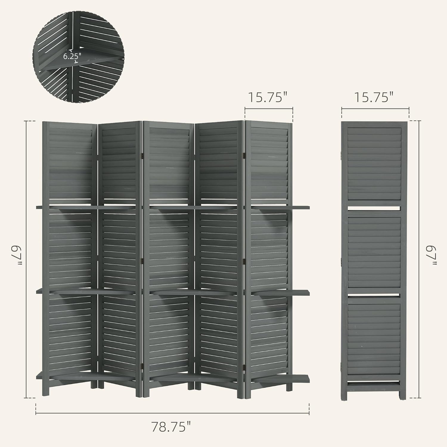 Diagram showing the dimensions of the room divider