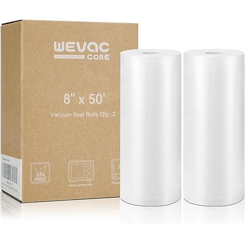 Wevac Vacuum Sealer Bags 8x50 Rolls 2 pack for Food Saver, Seal a Meal, Weston. Commercial Grade, BPA Free, Heavy Duty, Great for vac storage, Meal Prep or Sous Vide