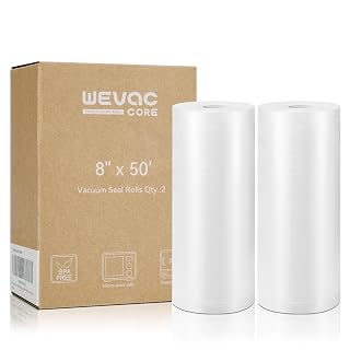 Wevac Vacuum Sealer Bags for Food 8x50 2 Rolls, Fit Food Saver Machines | Sous vide, Freezer Safe, BPA-free, Commercial Grade, Heavy Duty Vacuum Sael Bags for All Sealer Machines, Meal Prep Meat Fish - Amazon product rated Grade A