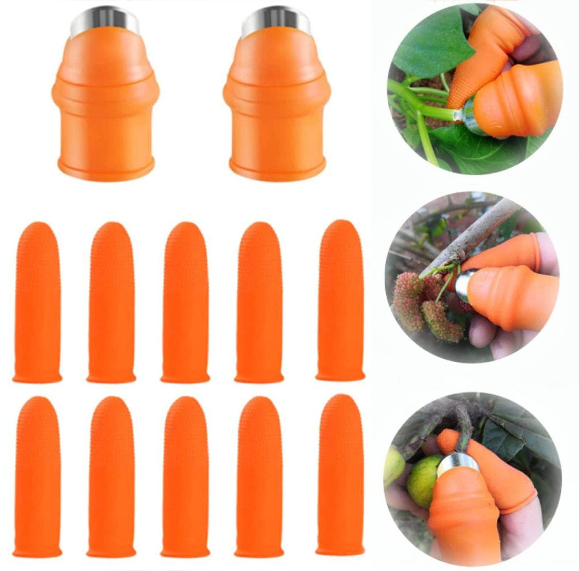 ELECDON Vegetable Picking Artifact, 12Pcs Kitchen Thumb Gardening Thumb Cutter Finger Cutter Finger Covers Protectors Finger Cots for Vegetable Fruit Harvesting Picking Kitchen (Orange)