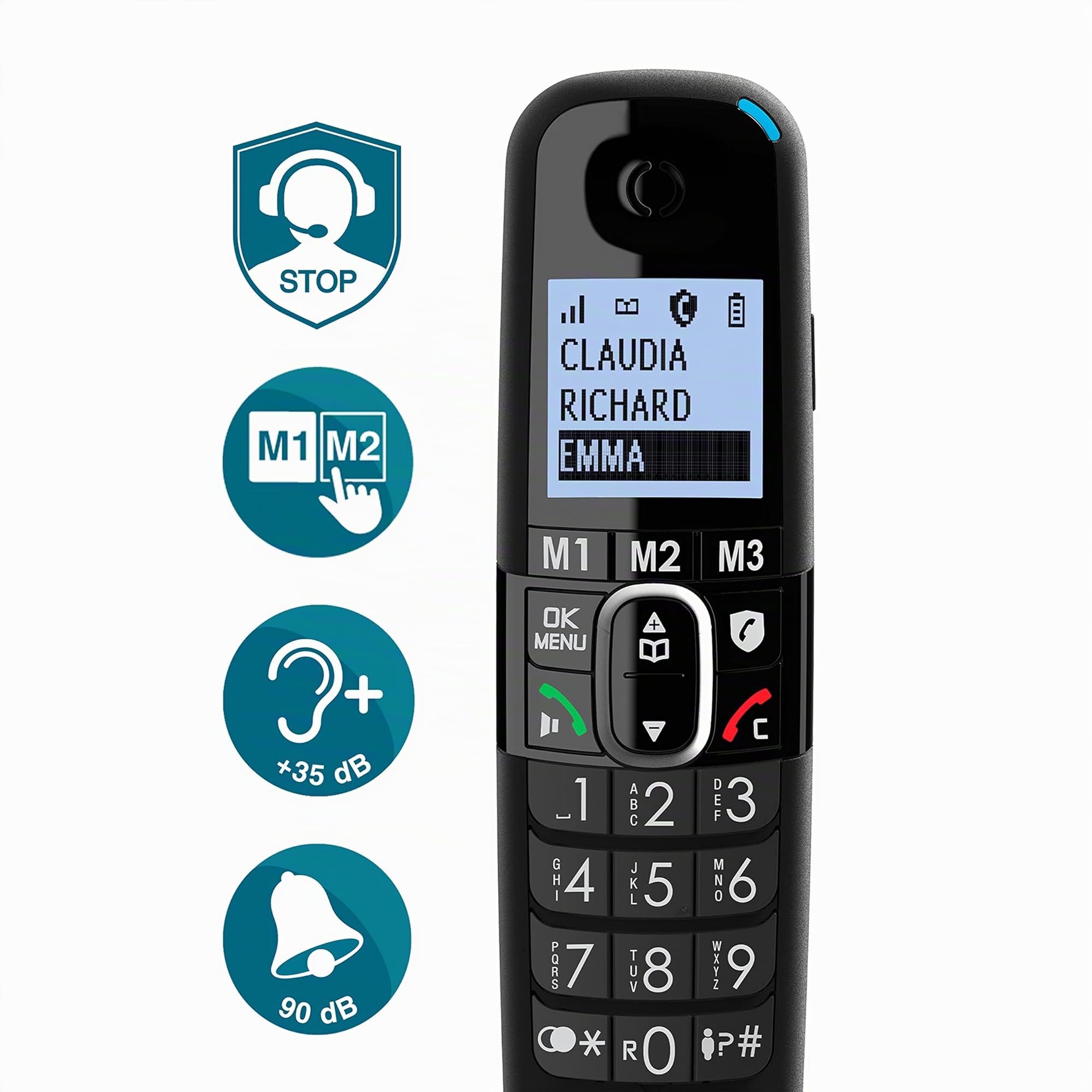 Amplicomms BigTel 1580 Combo DECT Big Keys Teléfono, Contestador automático, Auricular Adicional, Refuerzo de Audio, Tonos de Llamada Extra Altos, Compatible con audífonos, Amplificadores Negros