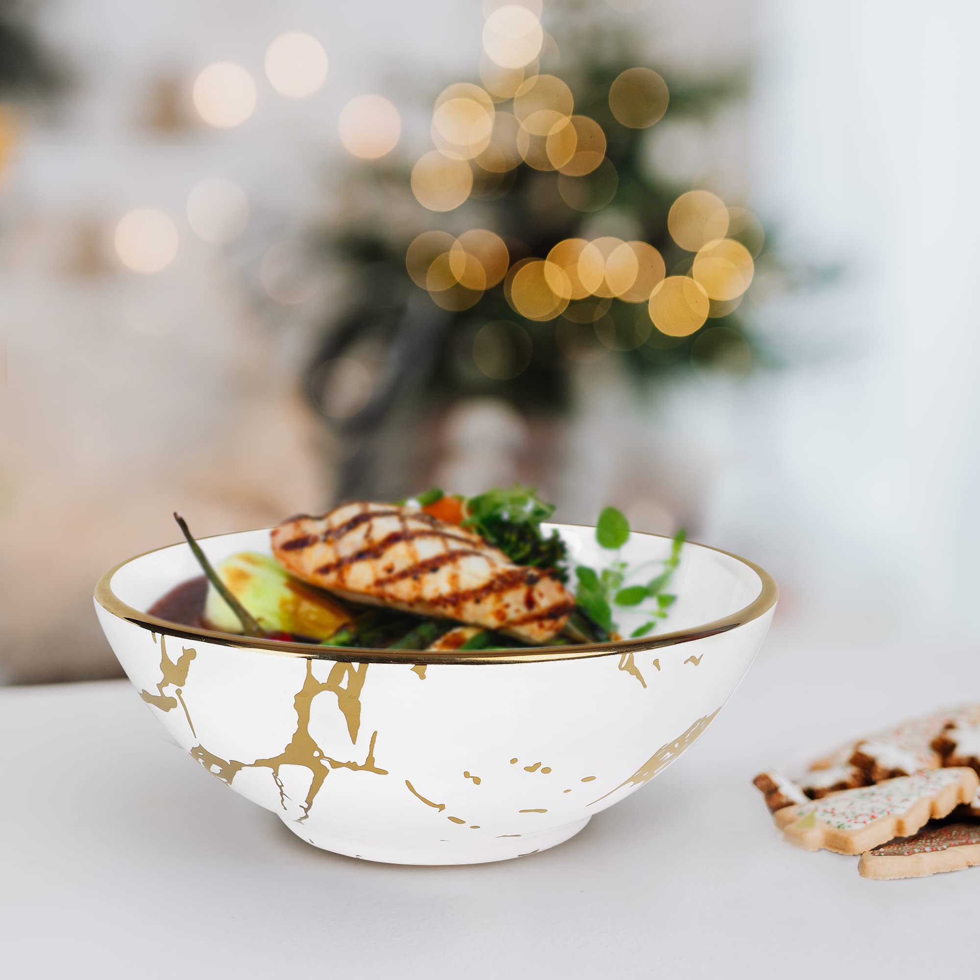 fanquare Zestaw 4 misek porcelanowych marmurkowych, 720 ml miski do zupy do makaronu, małe sałatki, gulasze, ryż, duże