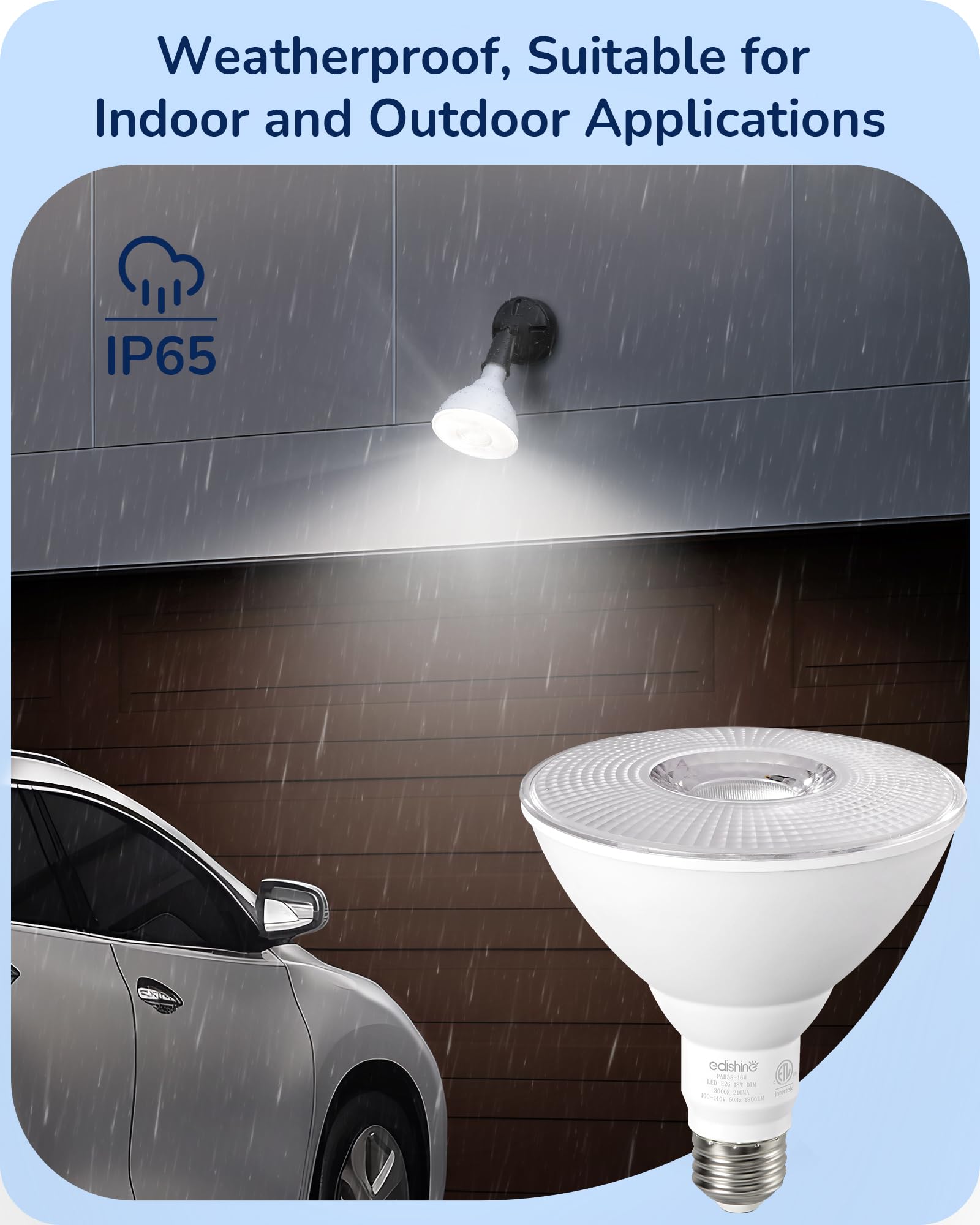 Bombillas de luz de inundación, bombillas LED PAR38 para exteriores, equivalente a 120 W, regulable, impermeable, para patio, porche, entrada, garaje, 5000 K, luz blanca diurna, 18 W, 1800 4