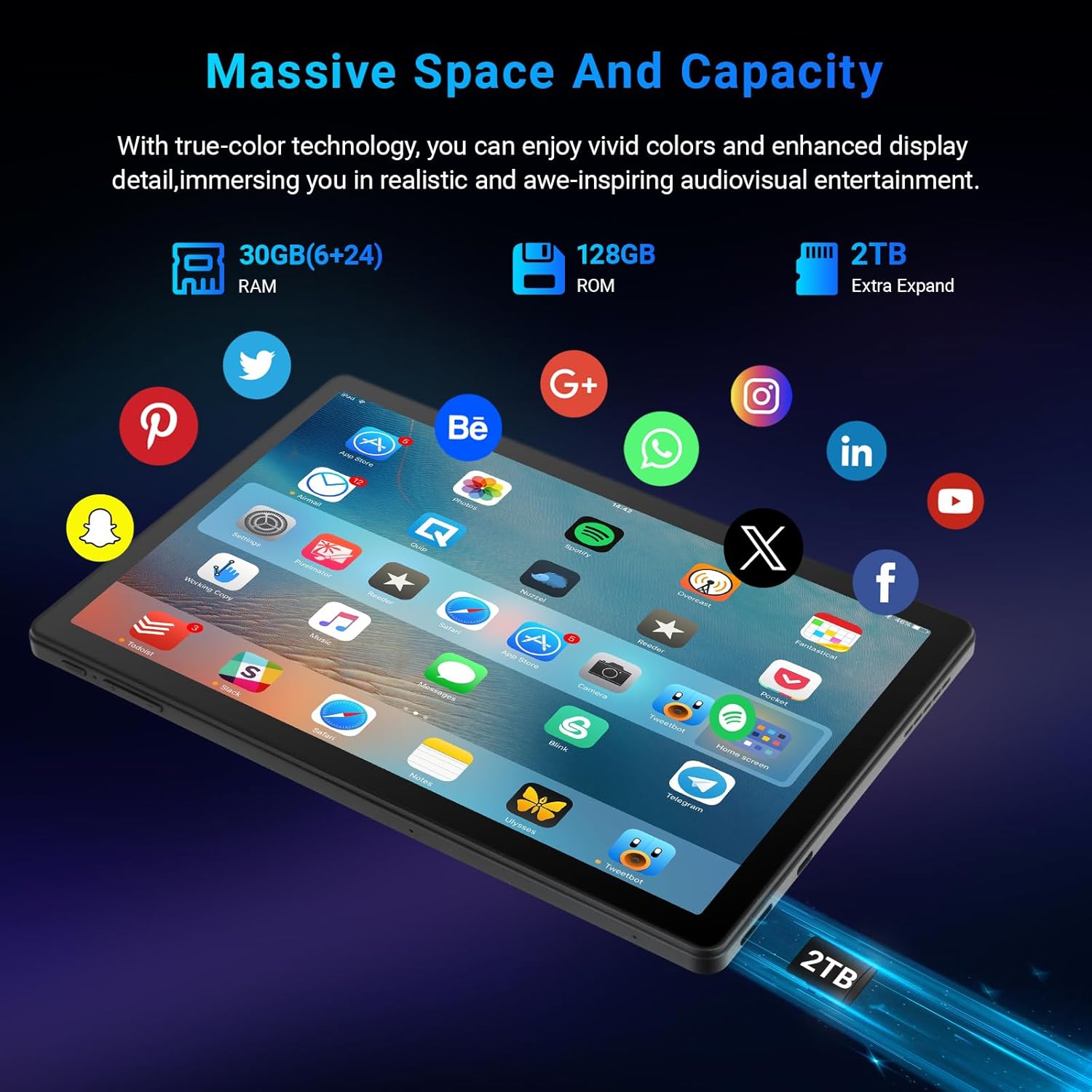 Tablet, 10 inch tablet Android 15 with Octa-core Processor, 30GB+128GB+2TB Expand, 6200mAh, 15W Fast Charge, 1280x800 HD IPS Screen, WiFi 6, BT 5.4, Dual Camera, Widevine L1 support, GMS Certified