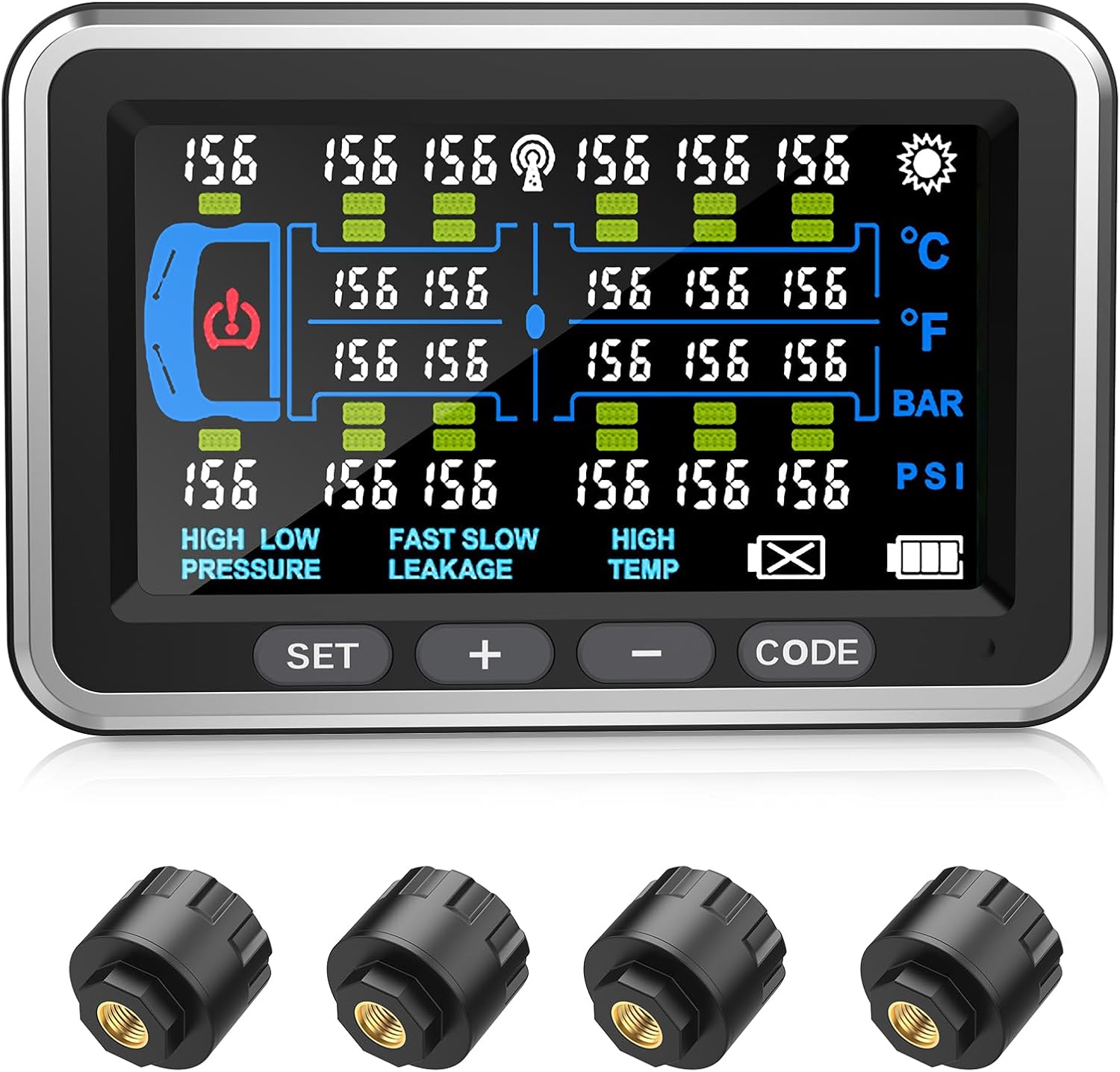 High-Precision Truck tire Pressure Monitoring System (0-199PSI) TP22 Trailer/RV TPMS with 4 Sensors, 4.5-inch Screen Color Display 6 Alert Modes,with Signal Booster tpms for Truck (4 Sensors)