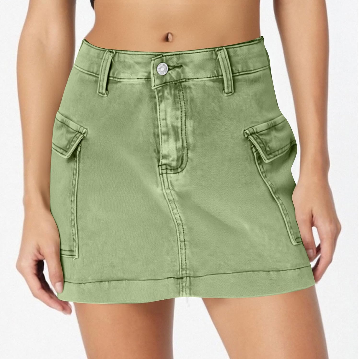 Women's Jean Skirt High Waisted Stretch Casual Summer Mini Skort Trendy Low Waist Cargo Denim Skirts with Pockets
