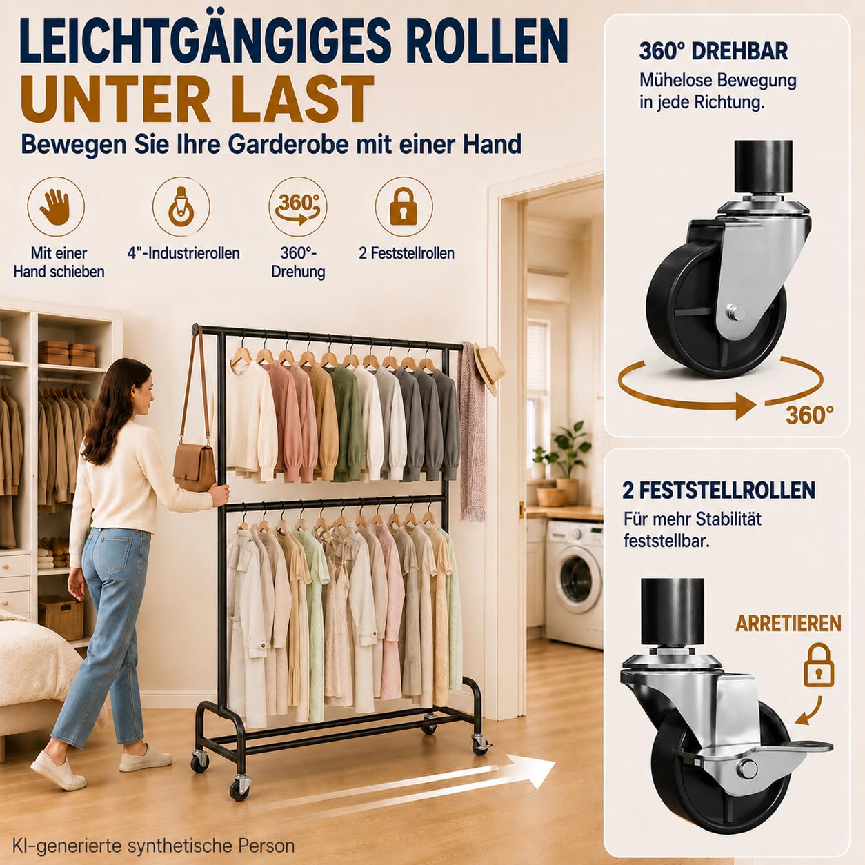 Yorbay Robuste Schwerlast Kleiderständer auf Rollen: Tragkraft 210 kg | Multifunktioneller Metall Kleiderstange mit Regal - Platzsparende Garderobenständer für Schlafzimmer Wäscheraum