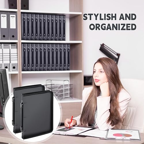 Miniatura 5 de Teling Paquete de 8 carpetas con cremallera con cubierta de 3 anillos, organizador de archivos de plástico transparente recargable, planificador