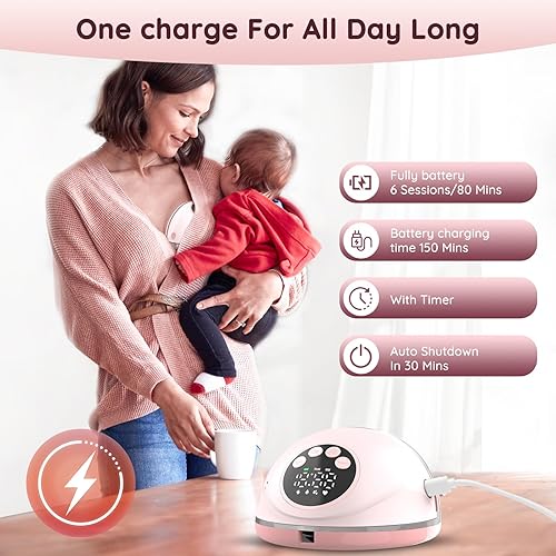 Miniatura 6 de ARICHOMY Extractor de leche manos libres, extractores de leche portátiles con 4 modos, 12 niveles, extracción de leche portátil para trabajo, viajes