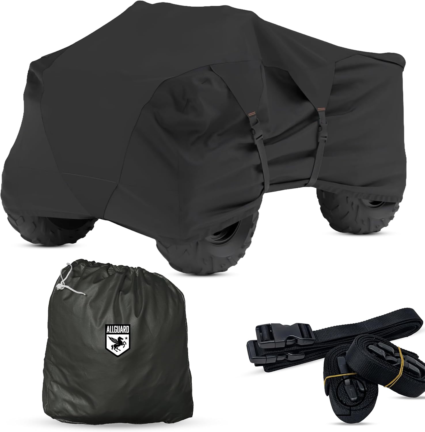 AllGuard Weatherproof Light ATV Cover, High Performance 300D PolyShield Material, Protects from Rain, Snow, Sun, UV & More - Black (Small - Fits Length: Up to 82")