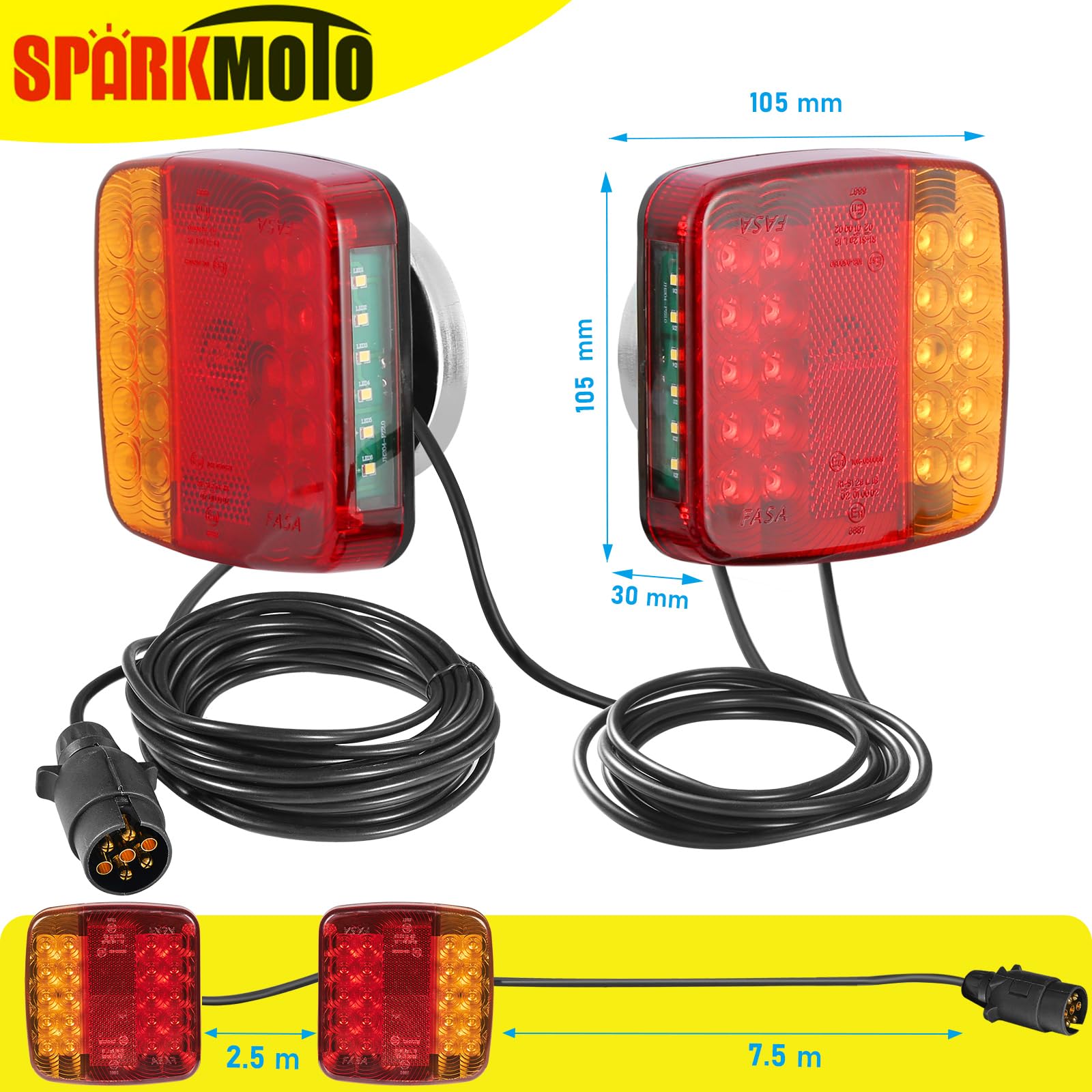 Pilotos Remolque Traseras Led Con Cable 2.5/7.5M, Pilotos Traseros Remolque Base Magnetica, Luces Traseros Led Remolque Con Imán