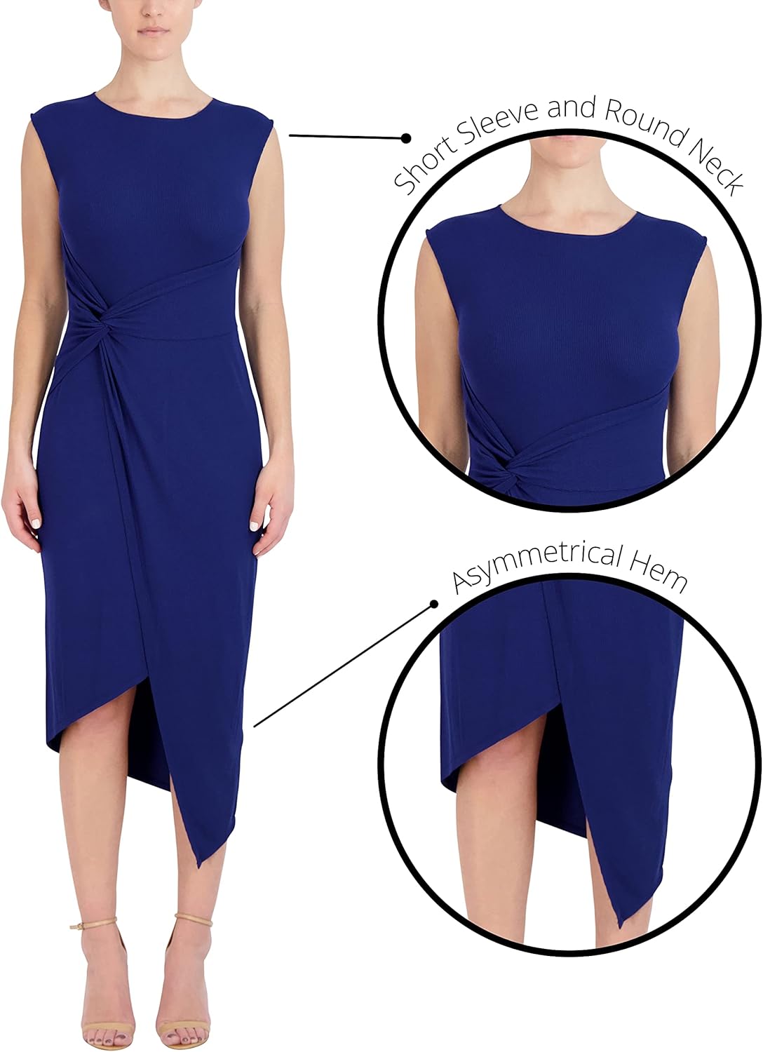 Laundry by Shelli Segal Women's Midi Dress Cap Sleeve Asymmetrical Knot Front Dresses - Image 4