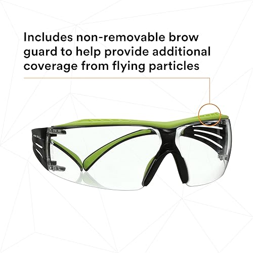 Miniatura 6 de Gafas de seguridad 3M, SecureFit 400X, ANSI Z87, lente transparente antivaho antiarañazos, marco verde y negro, protector de cejas, ligero, puente