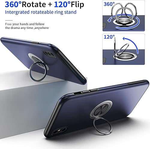 Miniatura 3 de Funda compatible con iPhone Xs Max con protector de pantalla de vidrio templado, funda híbrida 2 en 1, de ajuste delgado, con anillo magnético