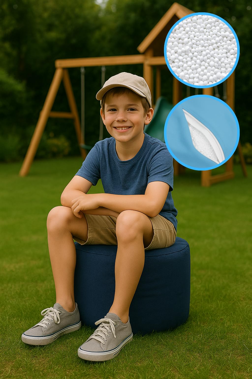 chilly pilley Asiento Puf Gaming Taburete con Relleno De Eps Redondo para Niños Y Adultos Muchos Colores A Elegir (Negro)