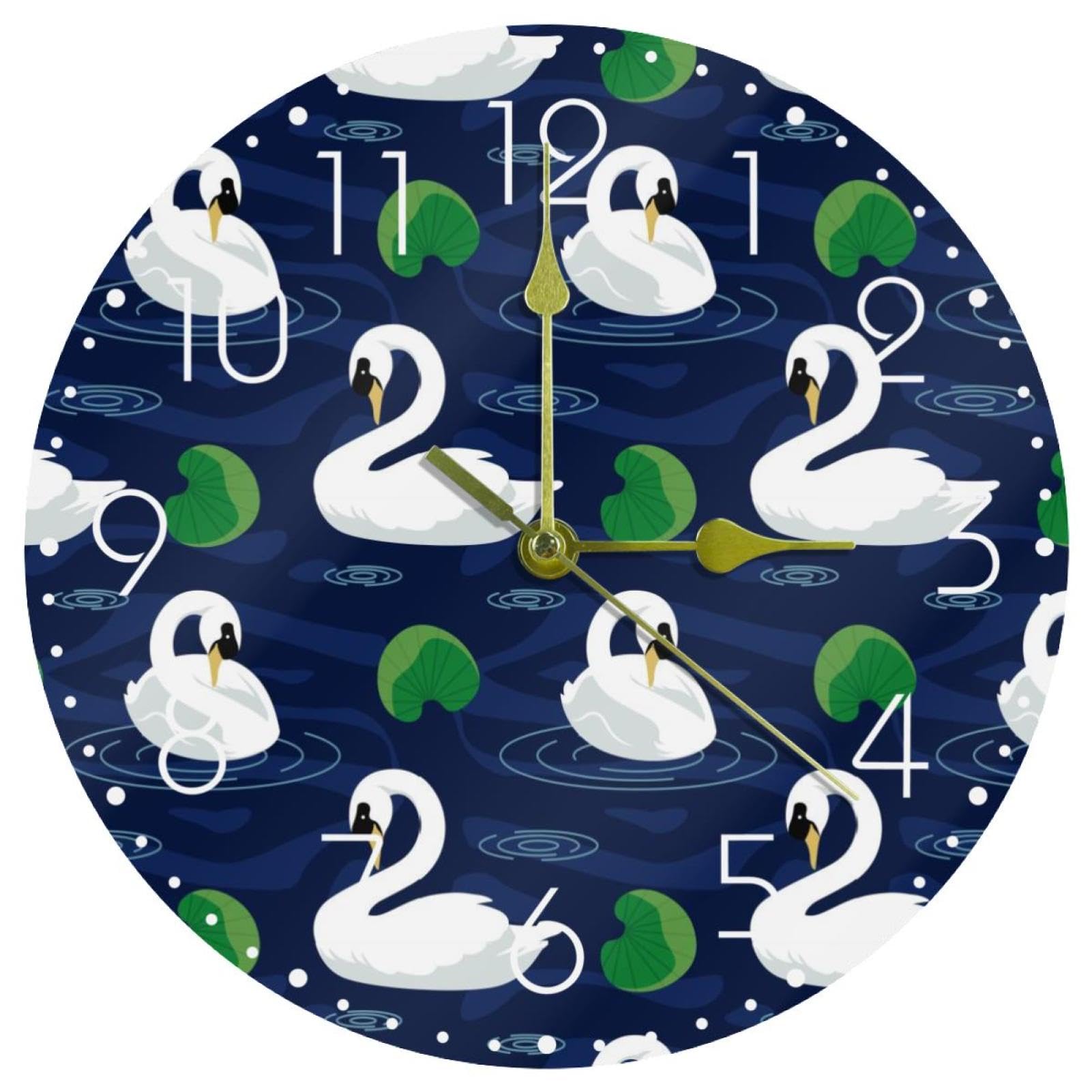 Horloge murale silencieuse mouvement sans tic-tac motif cygne piscine