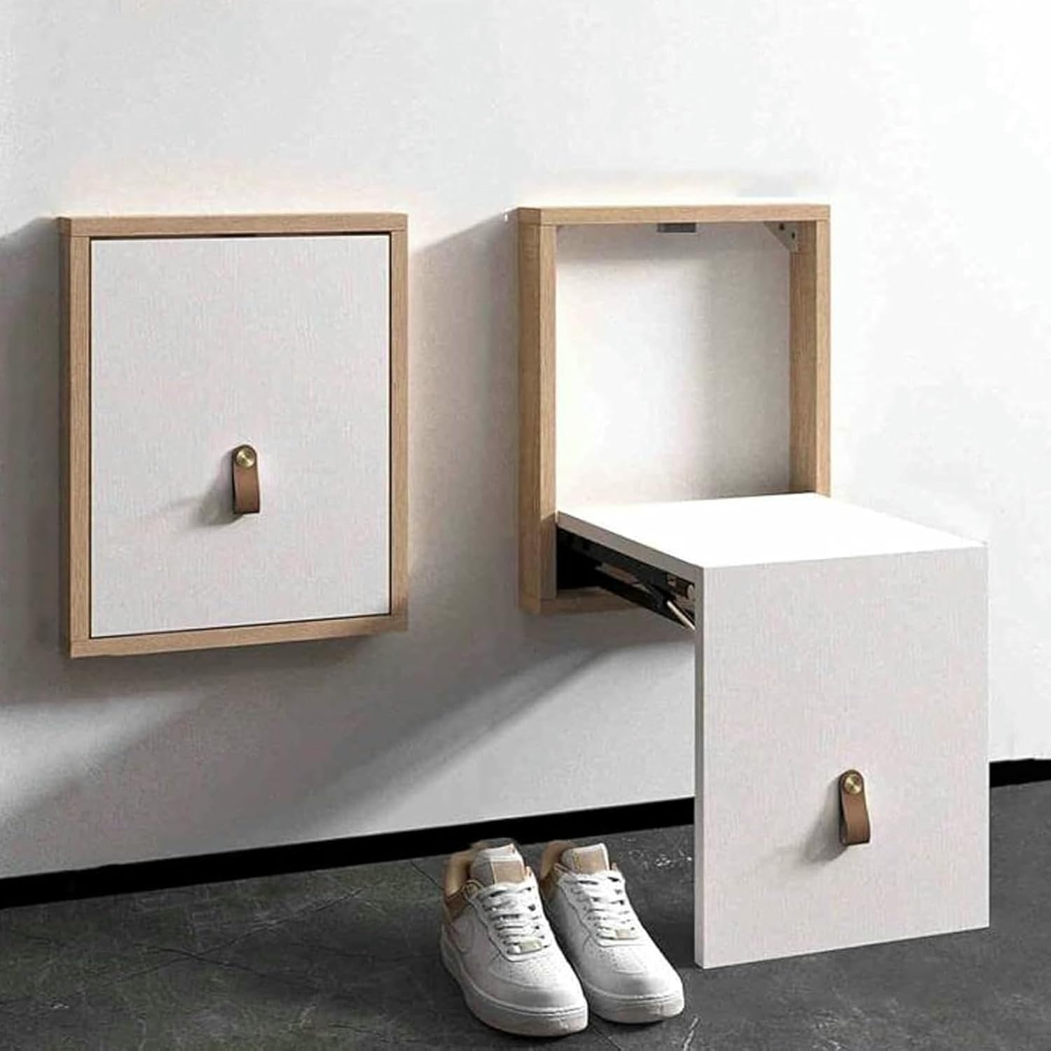Wall Mounted Folding Chair, Invisible Shoe Changing Stool, Fold Down and Up Foldable Shoe Bench Hidden Stools Entryway Seat