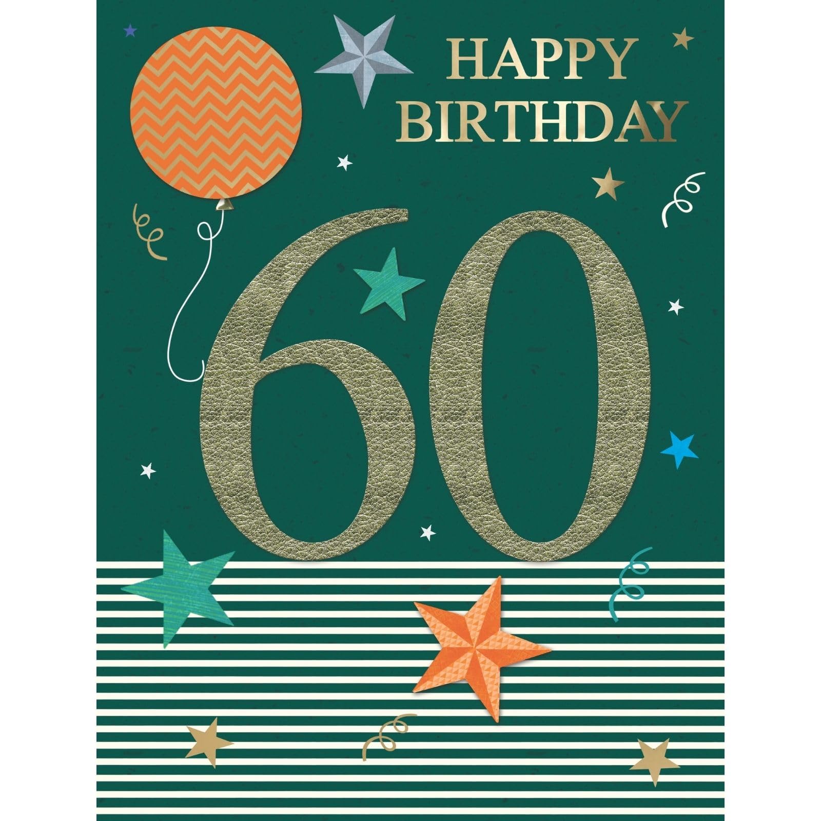 SECOND NATURE Large Embellished A4 60th Birthday Greeting Card Balloons & Stars 60 Today - All For One Vibrant Design, Heartfelt Wishes, Eco-Friendly, Keepsake, Special Occasion