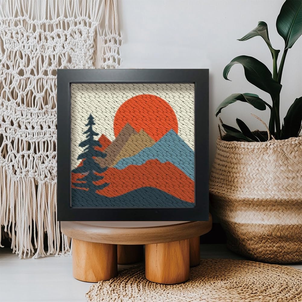 BEUNITONE 2 Sets Camping Punch Needle Kit for Beginners Scenery Theme Punch Embroidery Kits with Frame Instructions Embroidery Starter Kits with Art Night Pattern for Wall Painting 9.4'' x 9.4''