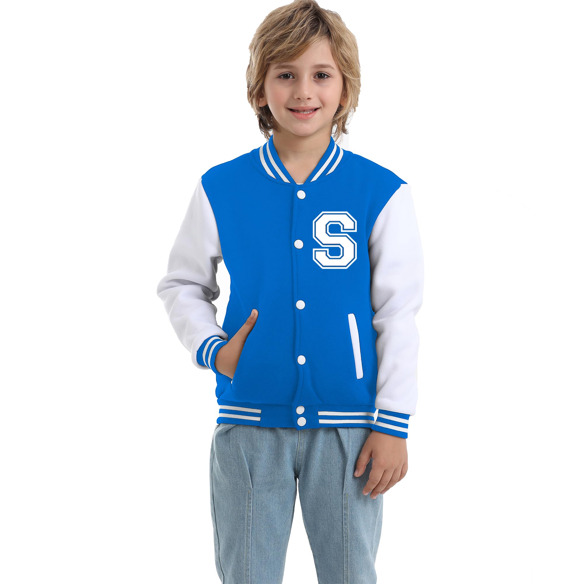Kids Baseball Jacket Letter Print Boys Girls Varsity Coat Casual Lightweight School Uniform With Button
