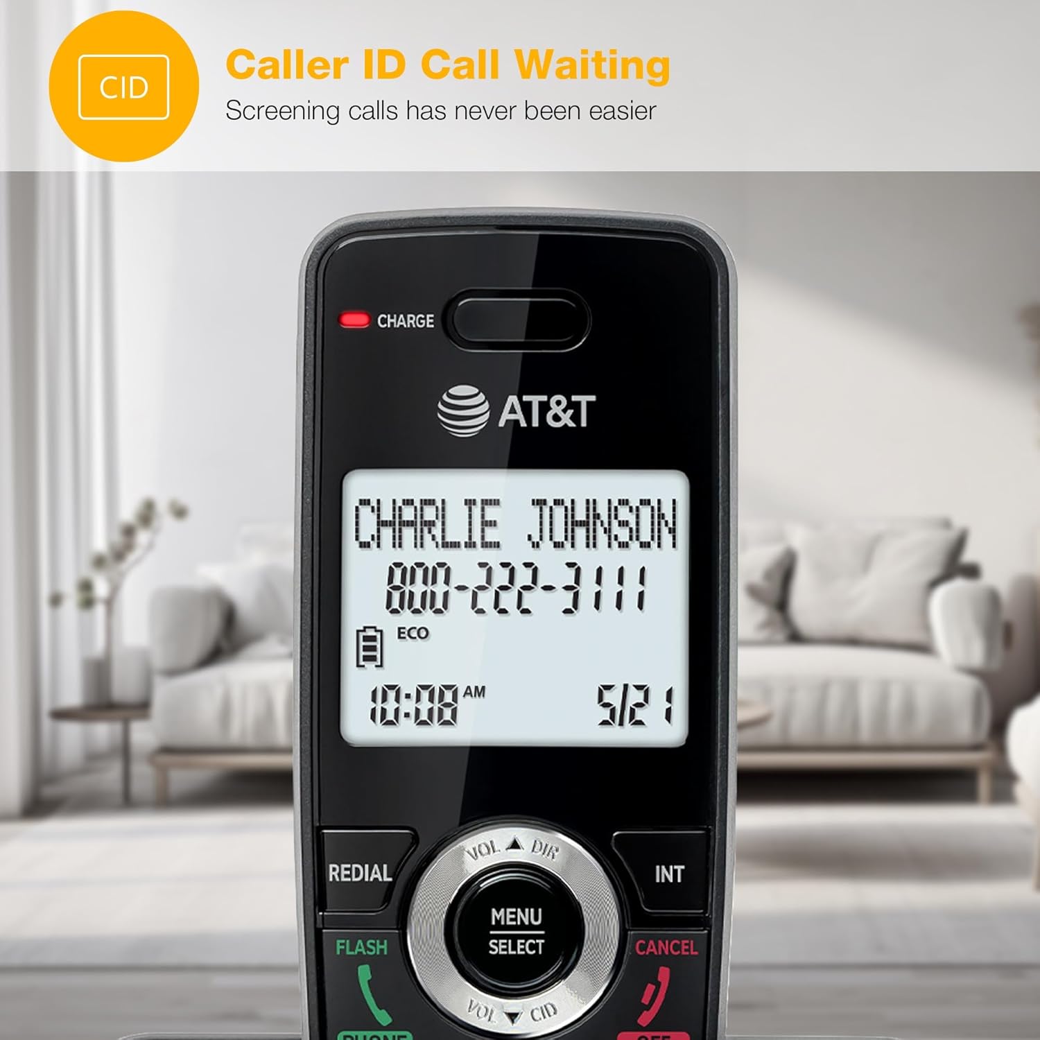 AT&T 4-Handsets Landline Home Phone with Call Blocker, Caller ID/Call Waiting, Full-Duplex Handset Speakerphone, Backlit Keypad & Display, Rechargeable Battery, ECO Mode, DECT 6.0: GL2101-41