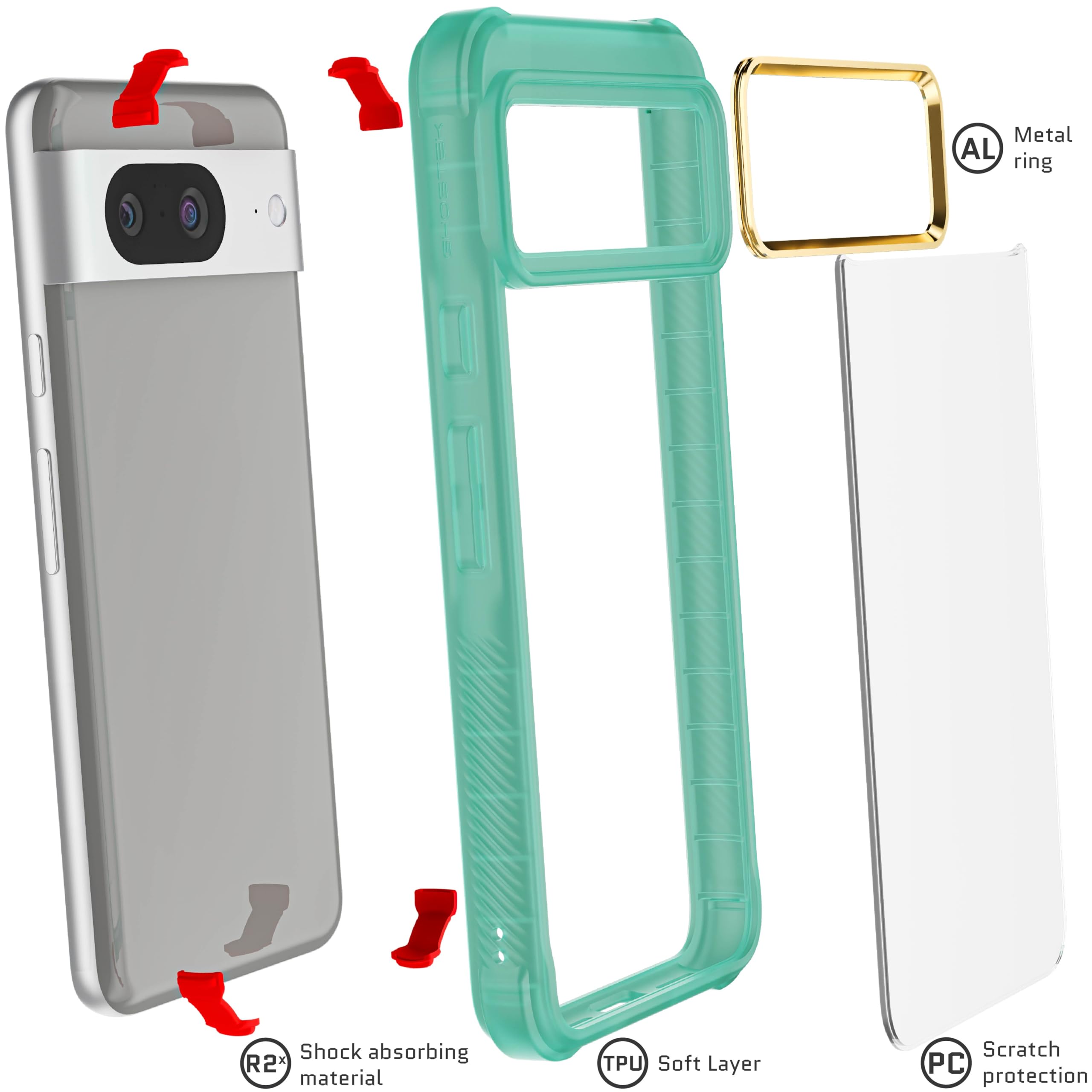 Ghostek Covert - Funda transparente para Google Pixel 8, compatible con carga inalámbrica, silicona transparente, a prueba de golpes (6.2 pulgadas, verde azulado)