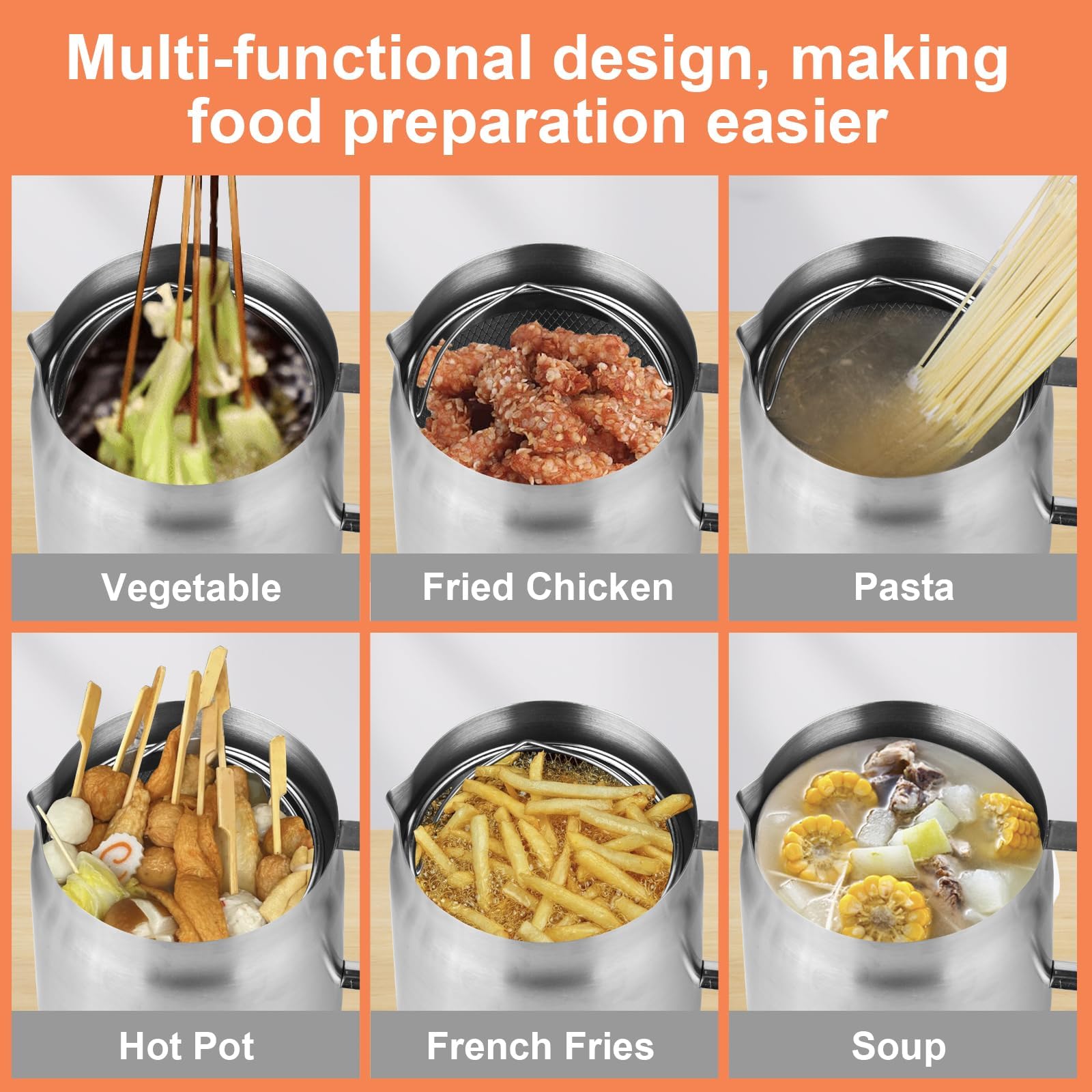 Pentola per frittura con filtro a maglia fine, in acciaio inox, contenitore per olio da 2 l e contenitore per grasso per frittura e grasso, utensili da cucina per separare alimenti e olio