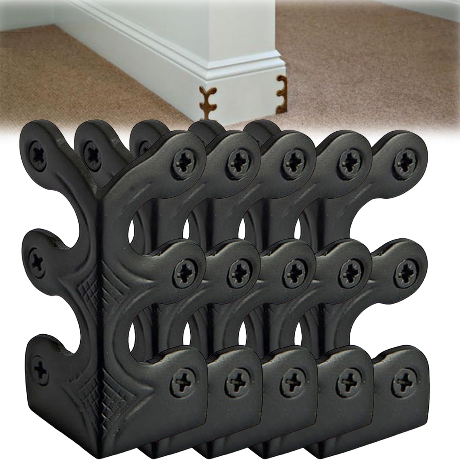 Skiffers Baseboard Corner Protectors, Solid Brass Skirting Board Corner Protectors, Decorative Protector Cover, Vintage Brass Corner Protectors for Skirting Boards (Black 5Pcs)