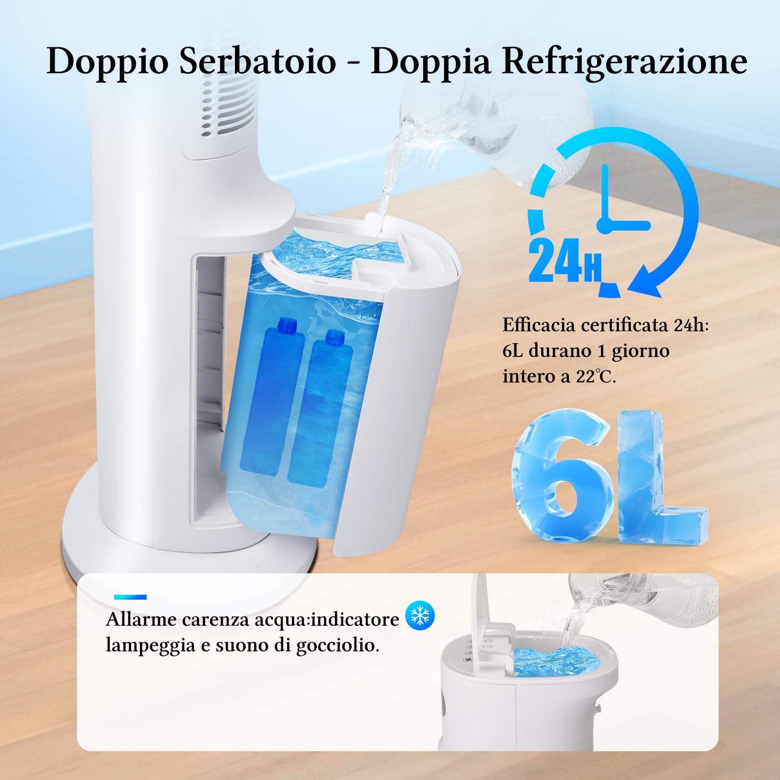 Taylor Swoden 3 in 1 grande raffrescatore d'aria portatile, Raffrescatore evaporativo silenzioso con serbatoio da 6 l, timer da 12 ore, 3 modalità, 3 velocità, telecomando, oscillazione, 95 W, Bianco