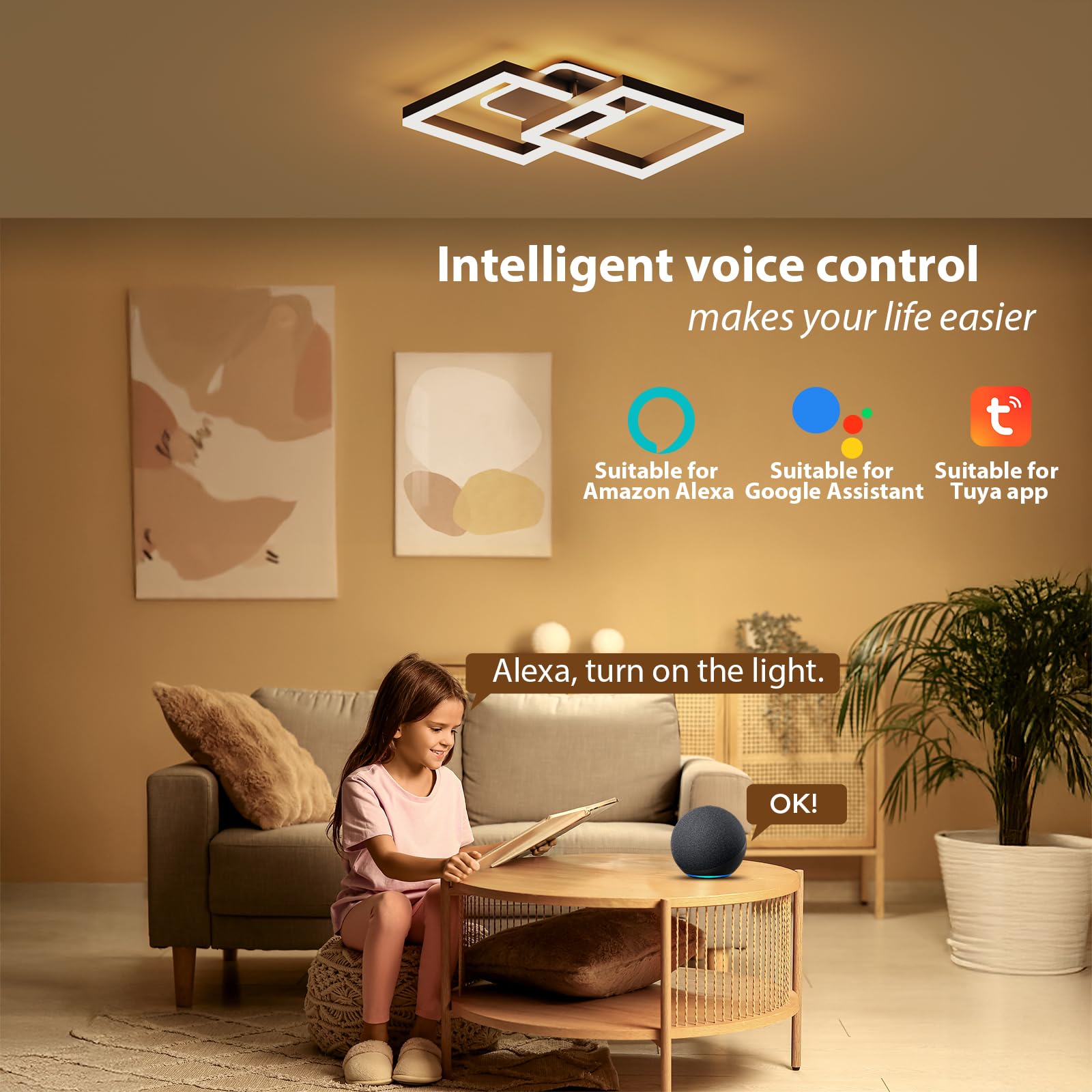 Plafoniera LED Soffitto 40W Dimmerabile,Compatibile con Alexa & Google home ,Controllo APP,Telecomando,con luce Notturna Funzione di Memoria per Camere da letto Soggiorni Sala da Pranzo (Nero)