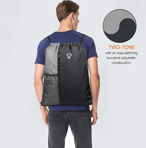 Miniatura 6 de Mochila con cordón, con estilo deportivo, bolsa de gimnasio para mujeres, hombres y niños, bolsa de gran tamaño con zíper y bolsillos de malla para