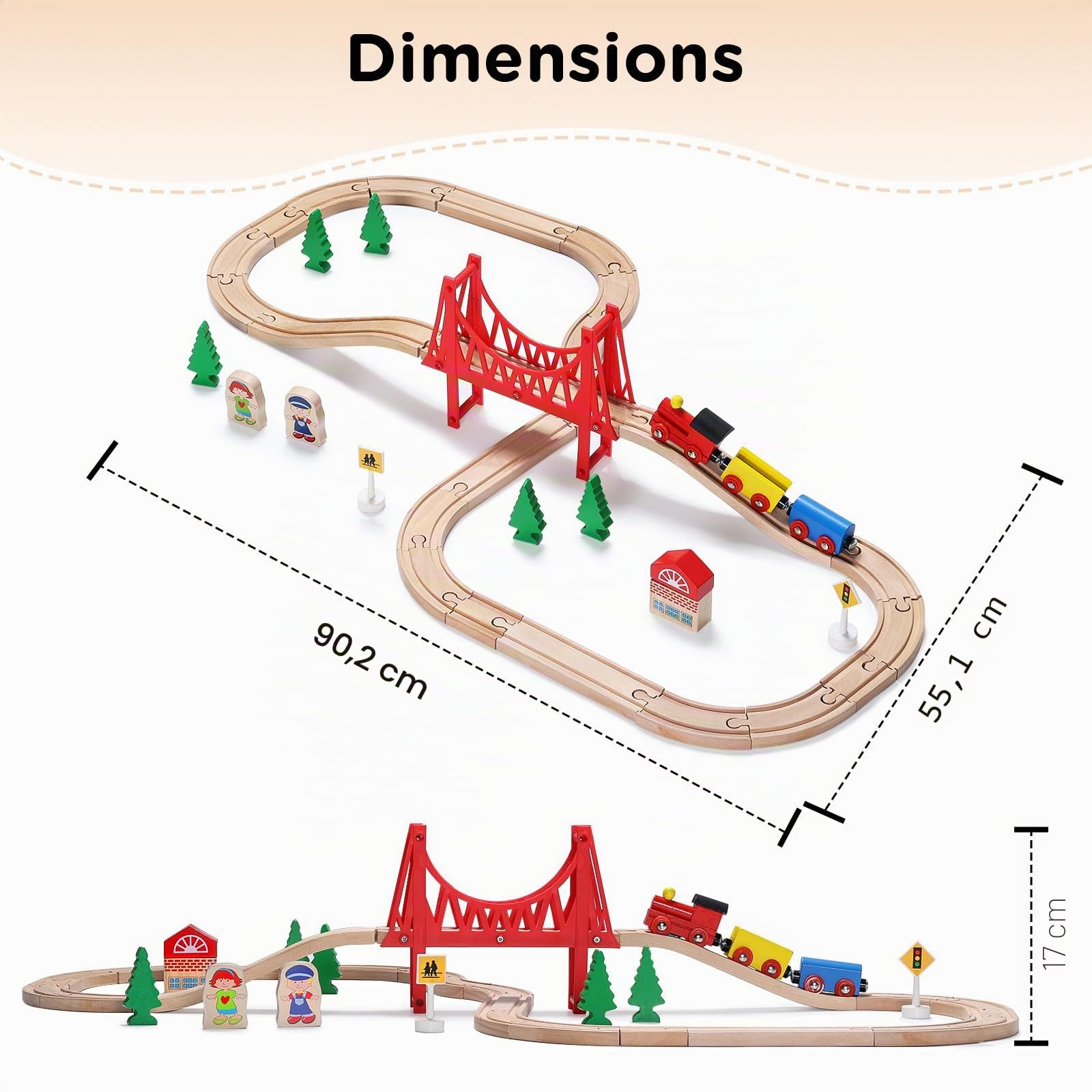 SainSmart Jr. Ensemble de Trains en Bois pour Tout-Petits – Rails en Bois Double Face pour Brio, Thomas, Melissa et Doug – Train Extensible et modifiable pour Enfants de 3, 4, 5 Ans
