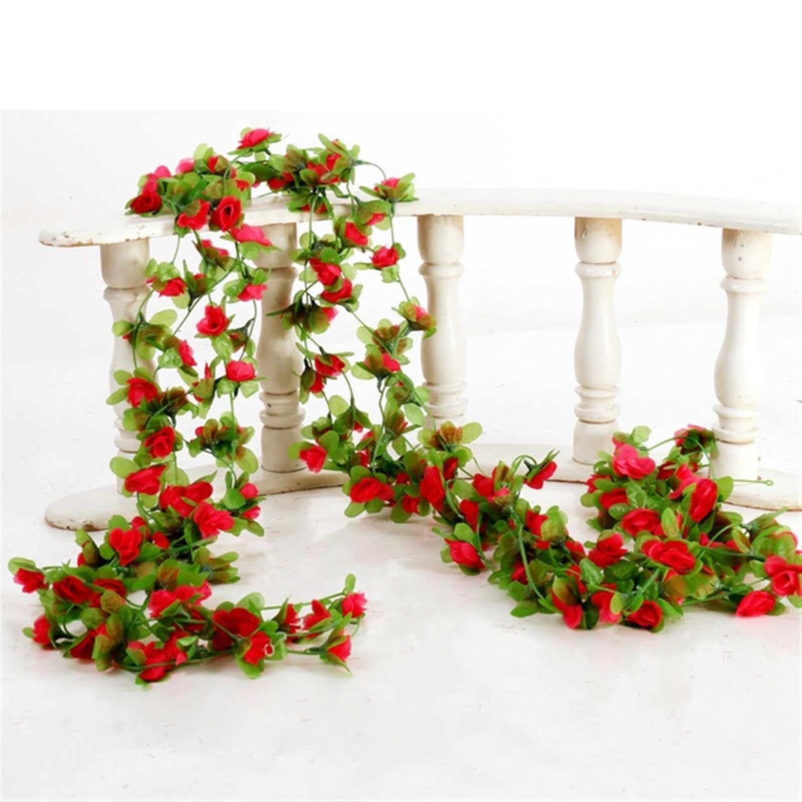 NDSJAIE Artificial Flower Vine 230cm Roses Artificial Silk Flowers Ivy Vines Green Garland Home Wedding Garden Branch Decoration Wall Hangin For decoration(Red)