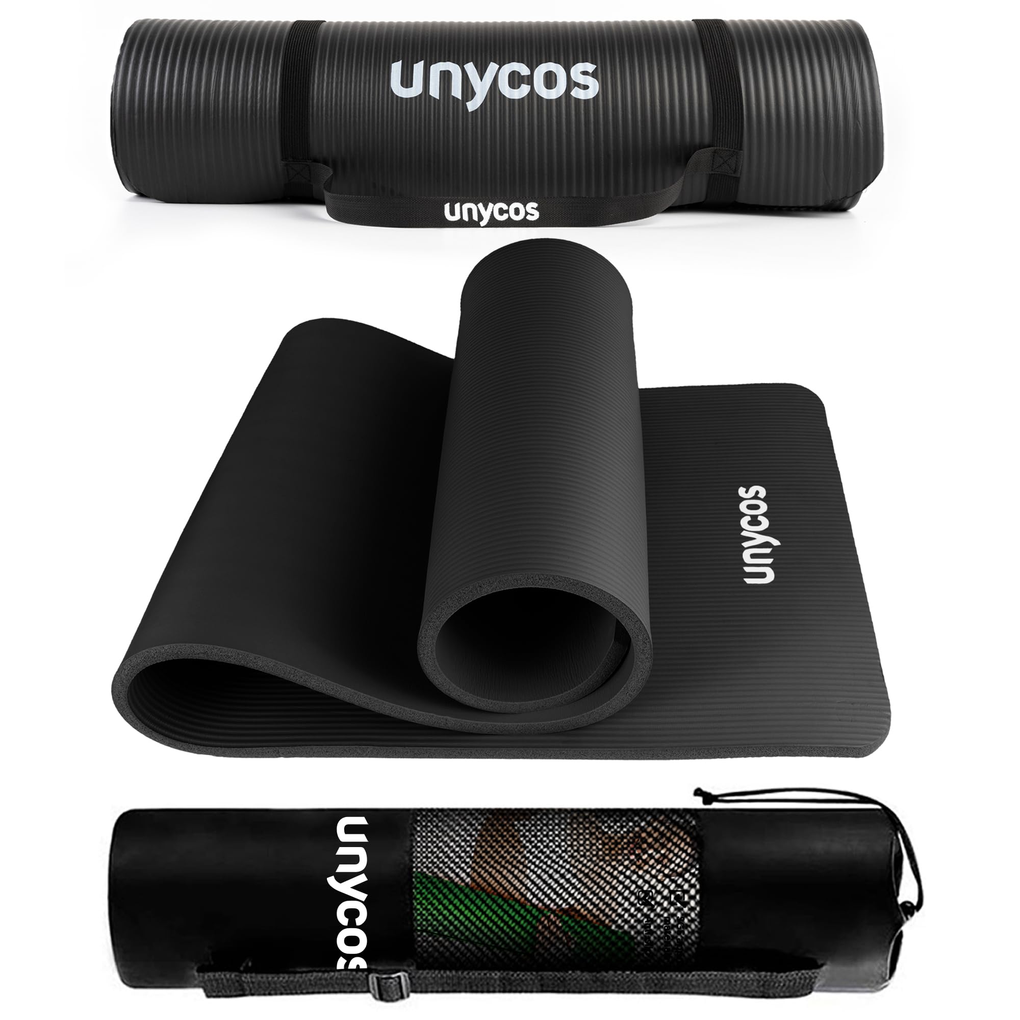 unycos - Esterilla de NBR y Poliéster para Yoga, Pilates y Fitness【E-Book, Correa de Hombro y Bolsa】Colchoneta Antideslizante de Alta Densidad (10/15 mm), Hipoalergénica y Ligera para Deporte en Casa