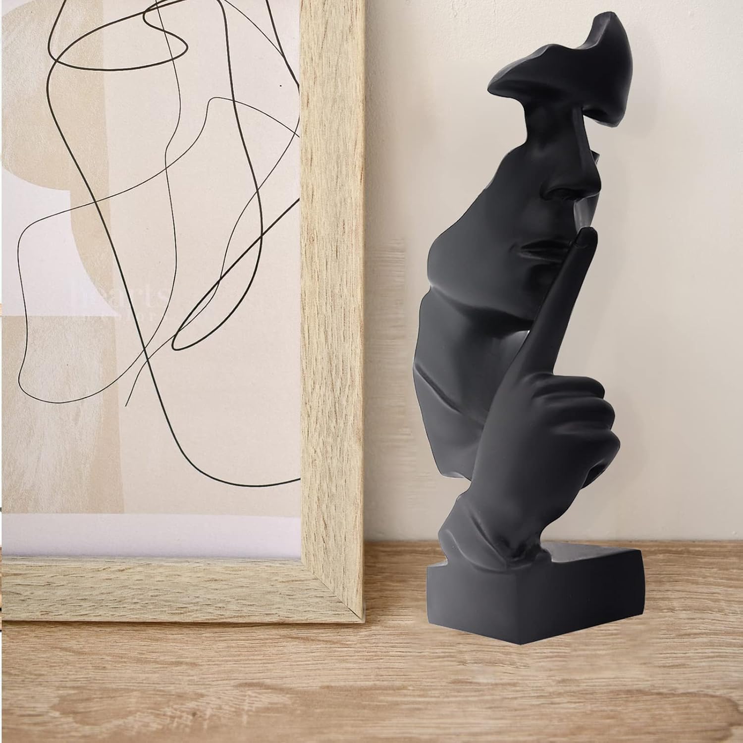 Huhote Thinker Statue, Silence is Gold Abstract Art Sculpture, Ponder Statue, Creative Resin Figurine, Modern Home Ornament - Image 4