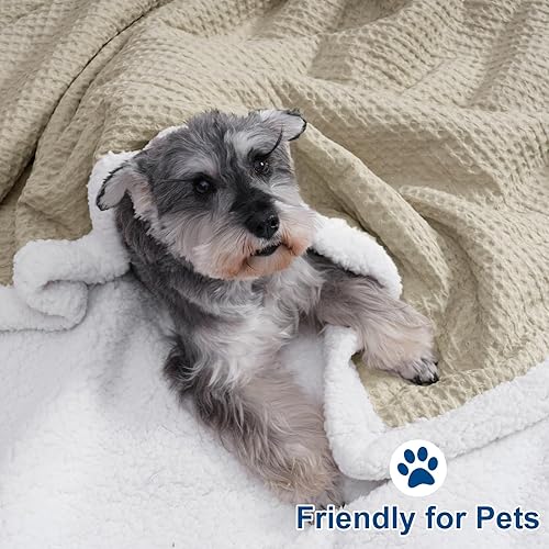 Miniatura 7 de PHF Manta Sherpa de gofre, tamaño King, 104 x 90 pulgadas, manta de forro polar de franela de felpa de lujo para invierno, no se desprende, sin