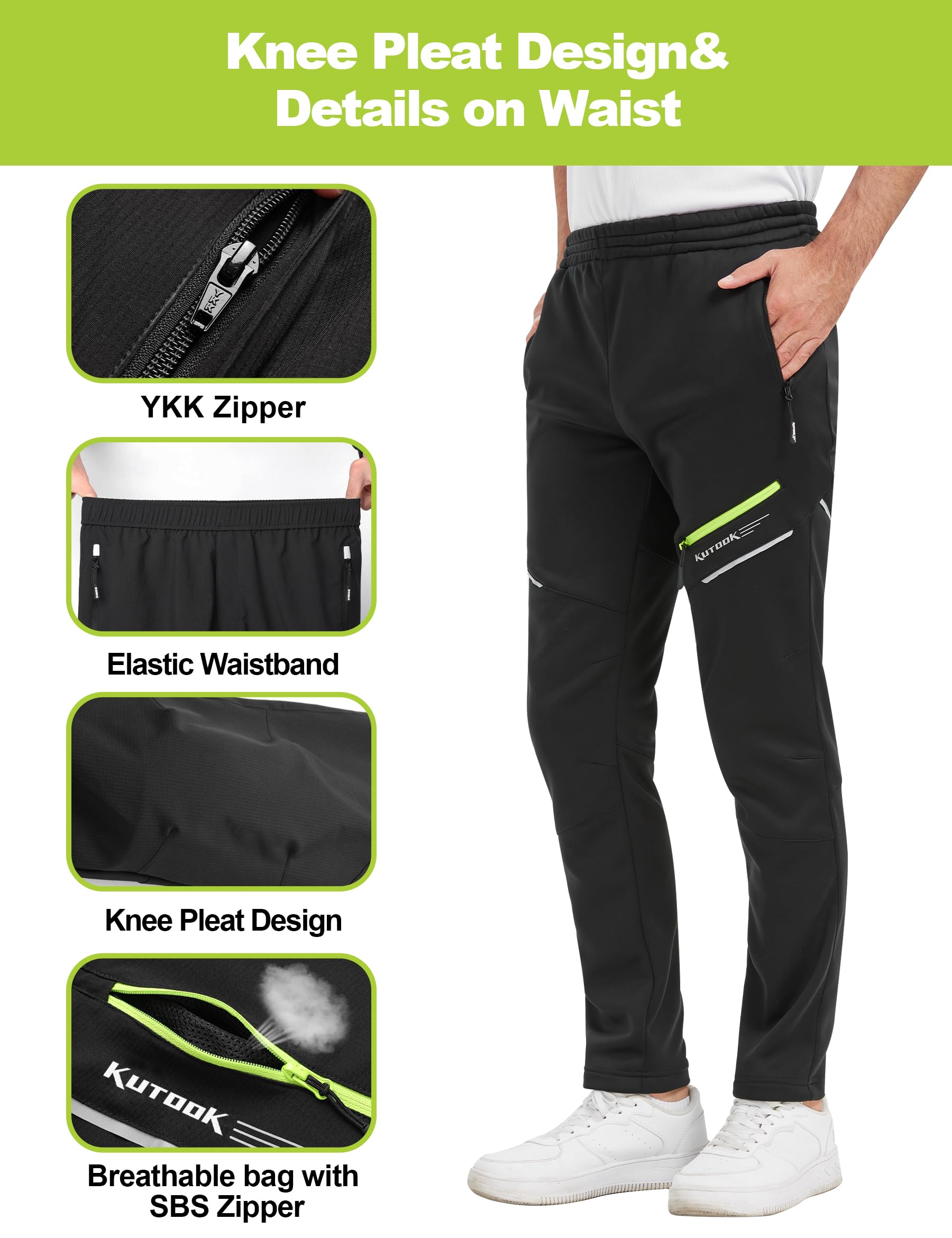 KUTOOK Pantalones Térmico de Ciclismo para Hombre Invierno con Forro Polar Elástico Pantalones de Bicicleta