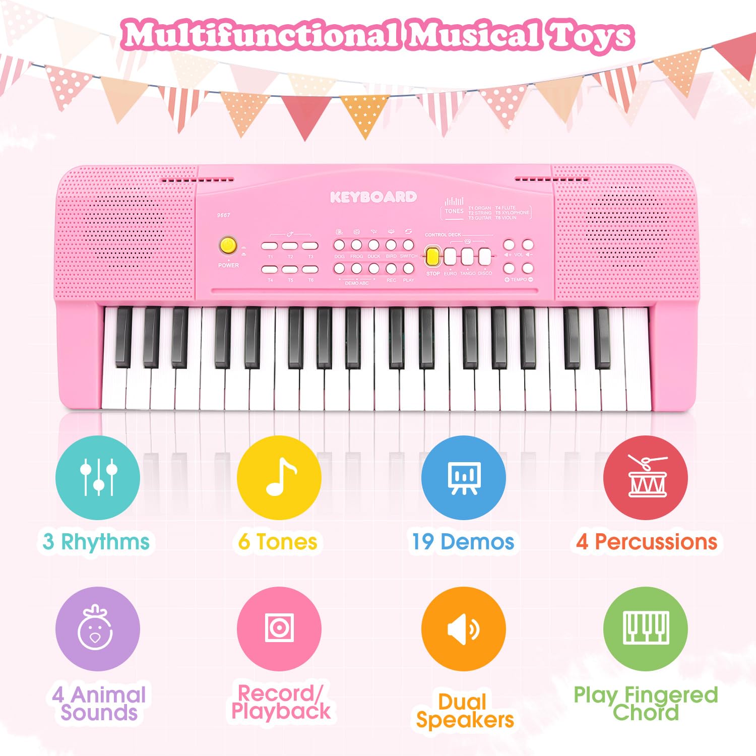 Toy Piano Keyboard for Kids Upgrade Electric Pianos Toys for 3 4 5 6 7 8 Year Old Girls Boys Beginners Keyboards with Microphone Toy for 3+ Year Old Kid Gifts (Pink) - 2