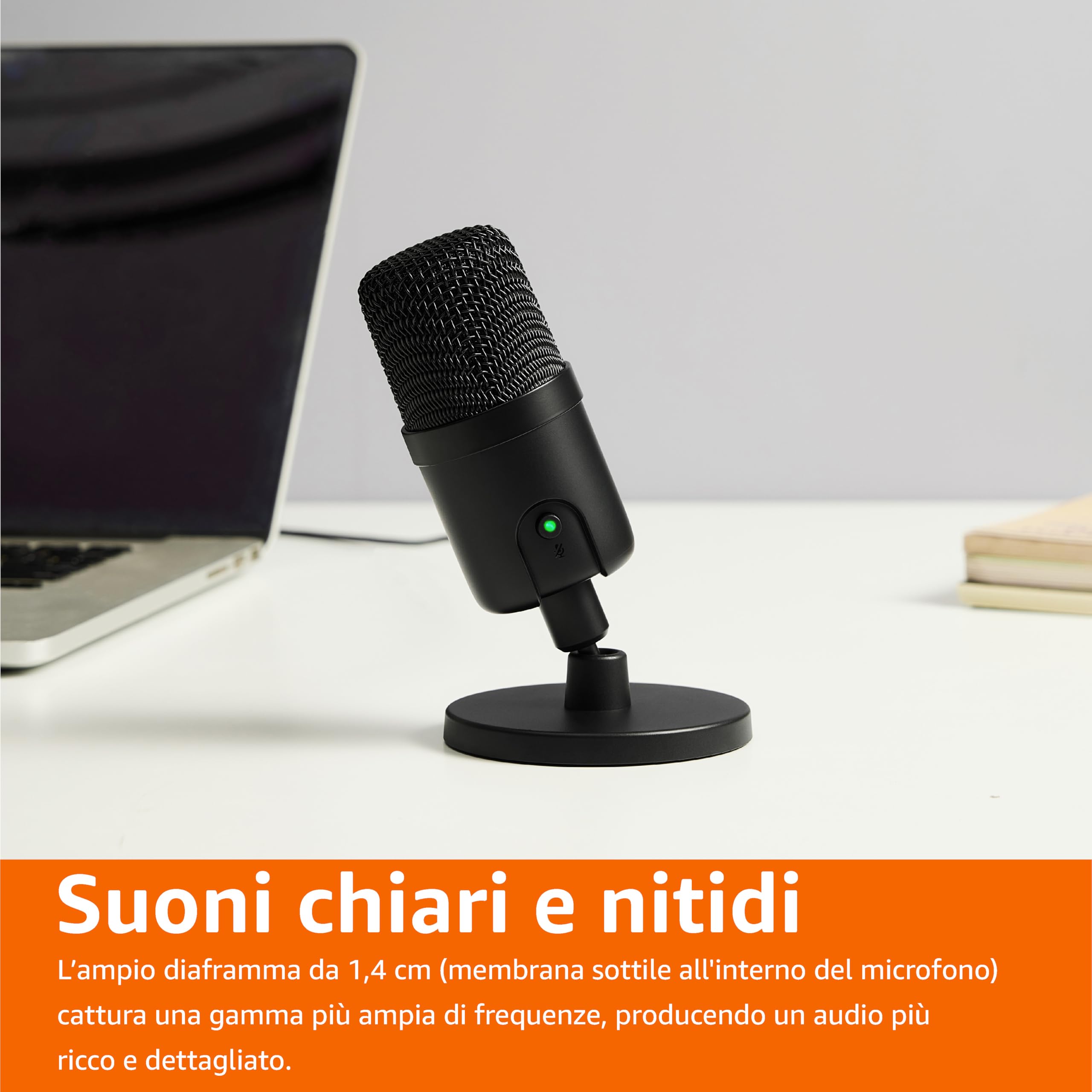 Amazon Basics Mini microfono a condensatore USB per streaming, videogiochi, podcasting con pickup cardioide, 5.8 x 3.4 inches, Nero