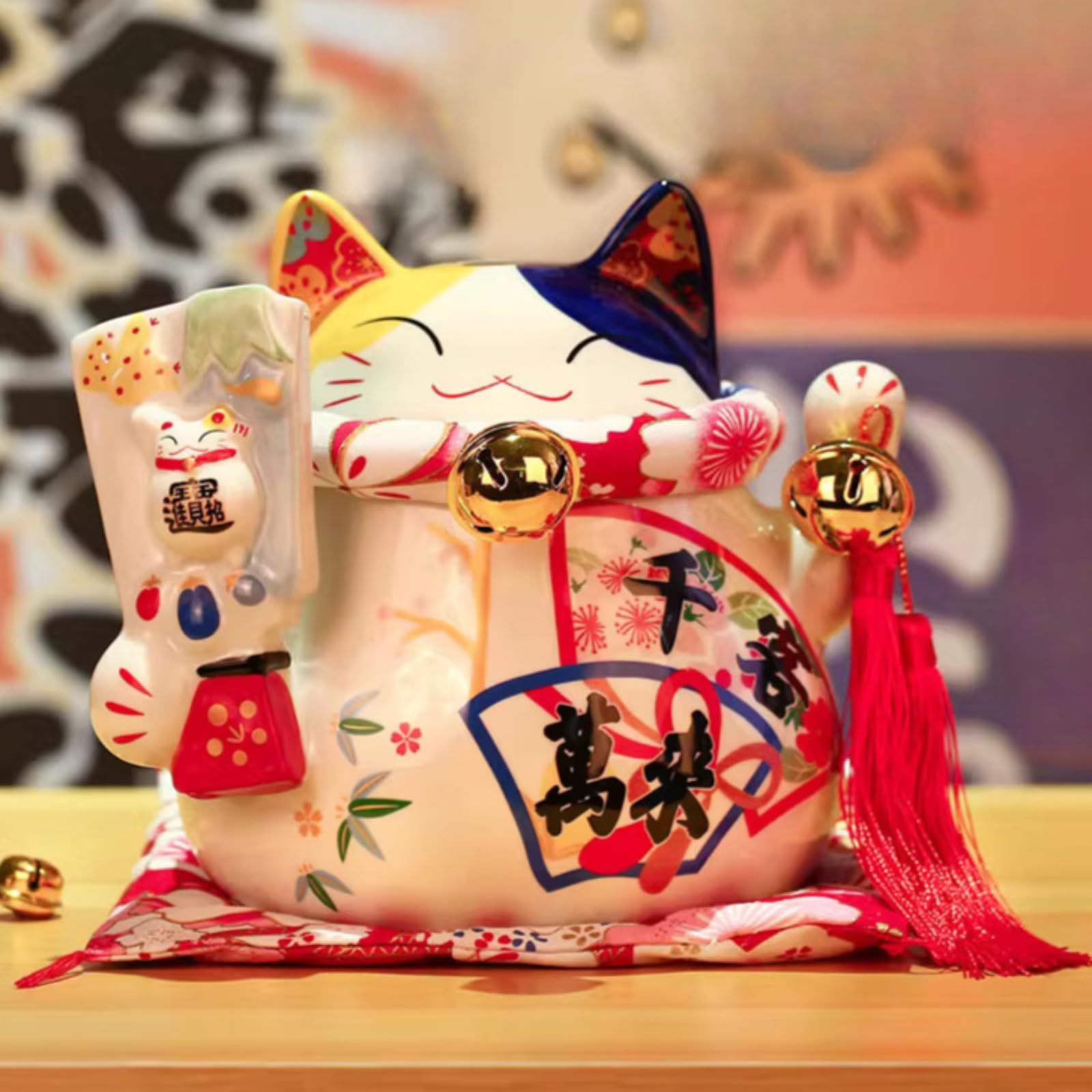 Figurine chat céramique japonaise statuette décoration 22cm