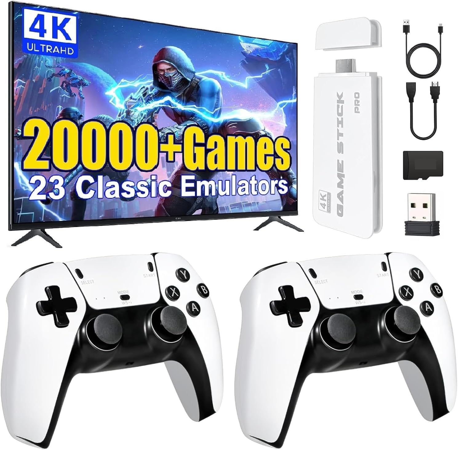 Console Retrogaming Console de Jeux Retro, 2 Manettes (64, Go) | Sans Fil, HDMI TV Plug & Play, Pour Famille & Fête