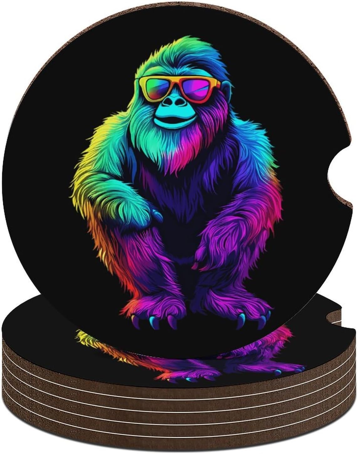 Funny Bigfoot Sasquatch Cute Car Coasters 2.56 Inch Absorbent Cup Holder for Drinks Auto Interior Accessories