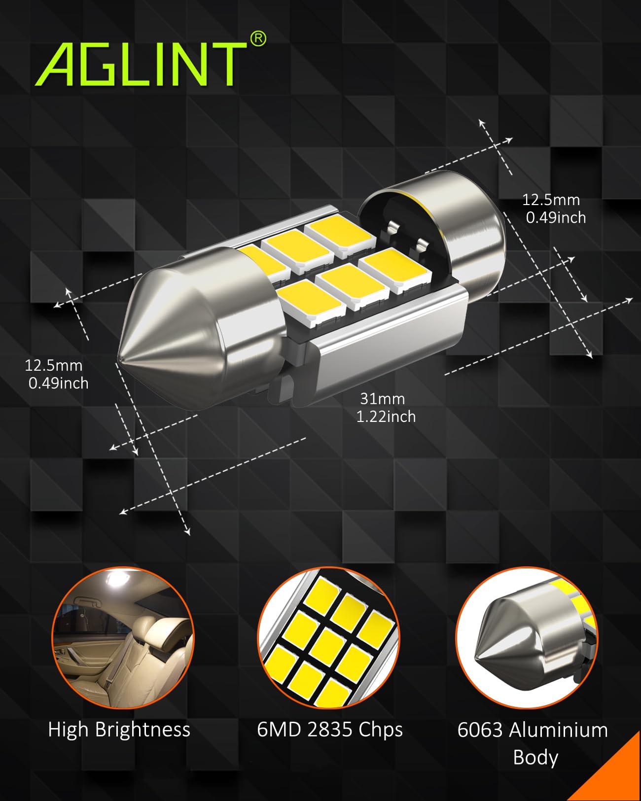 Żarówki LED 36 mm, C5W, Feston, CANBUS, bezbłędne, 6411, 6418, 12 V, do samochodu, LED, do wnętrz, na mapę, do bagażnika, tablicy rejestracyjnej, 6000 K, białe, 6 szt