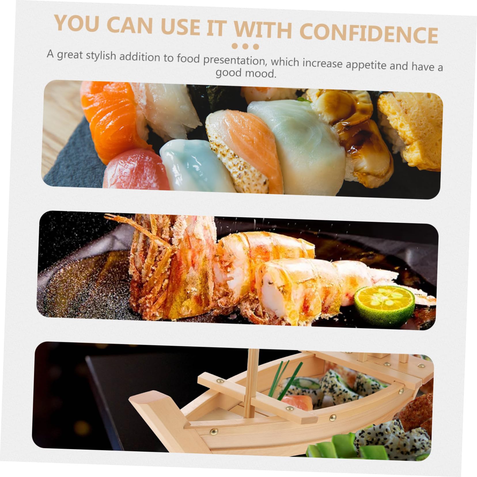 ULTECHNOVO Plateau de Service à Sushis en Bois, Bateau Stylé pour Desserts