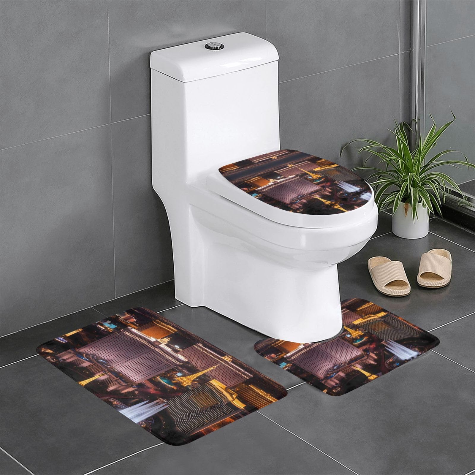 Ensemble de 3 tapis de bain antidérapant à séchage rapide motif Las Vegas nocturne